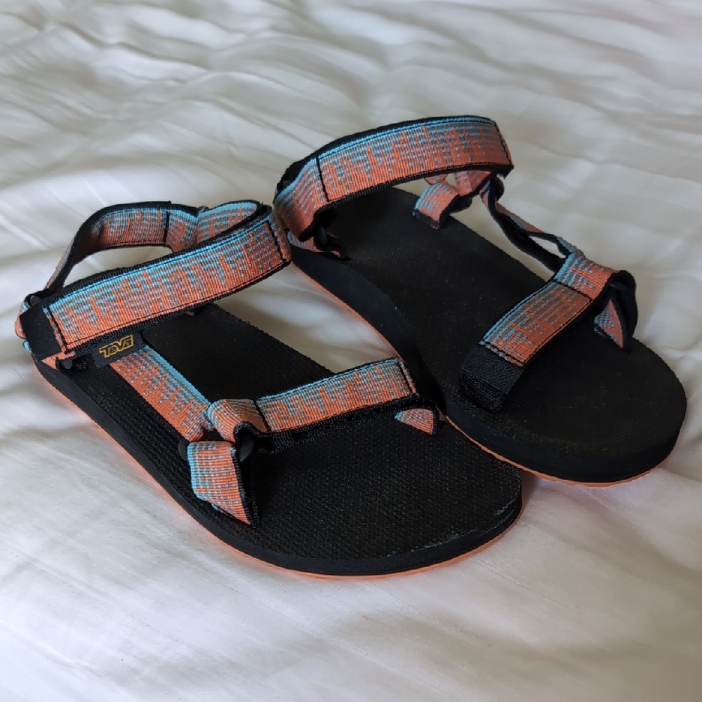 Teva Black Sandals with Orange and Blue Straps